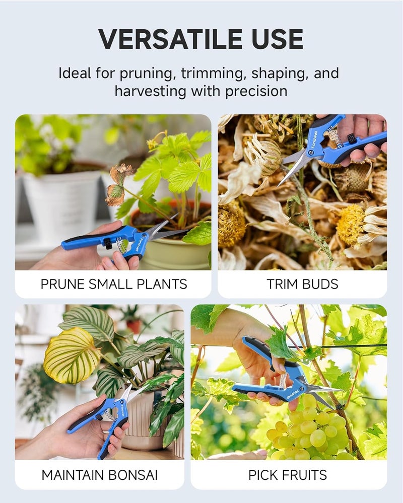 Fondwell 6.5" Garden Shears Trim Scissors: 2 Pack of Pruning Shears for Gardening - Ultra Sharp Garden Clippers with Straight Blades - Image 2